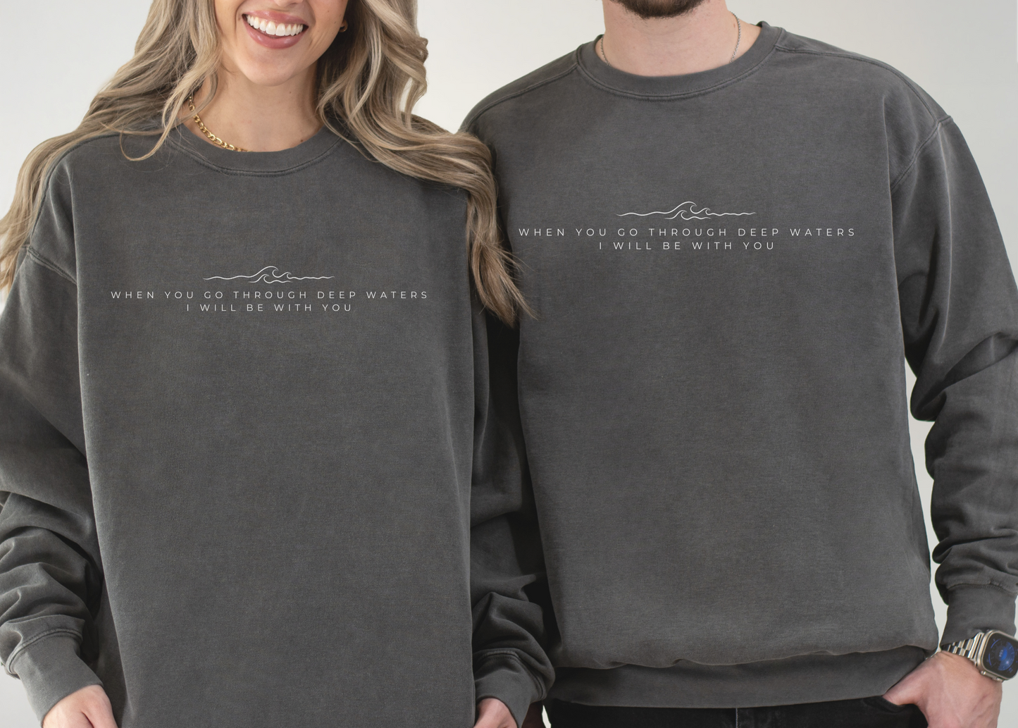 Bible verse sweatshirt. Unisex Christian apparel in S-3XL with minimalist design and text.