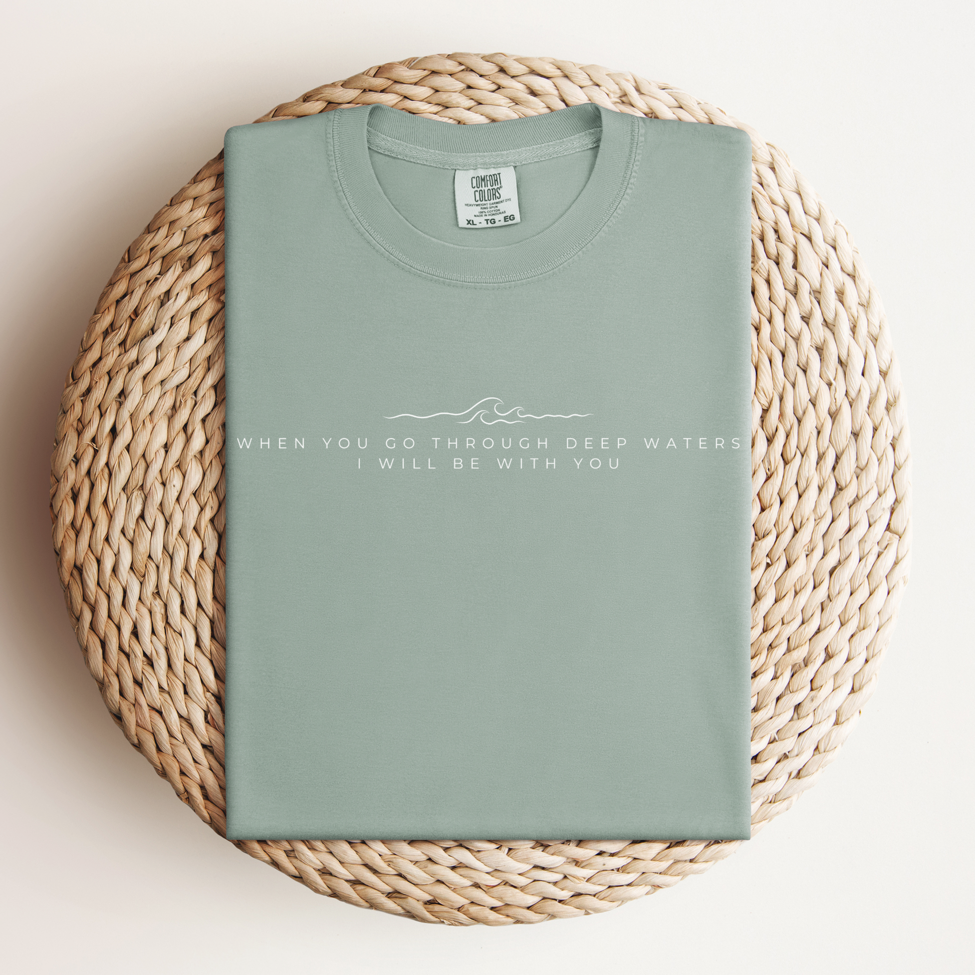 Christian shirt with scripture Isaiah 43.2. Neutral faith-based unisex t-shirt. 