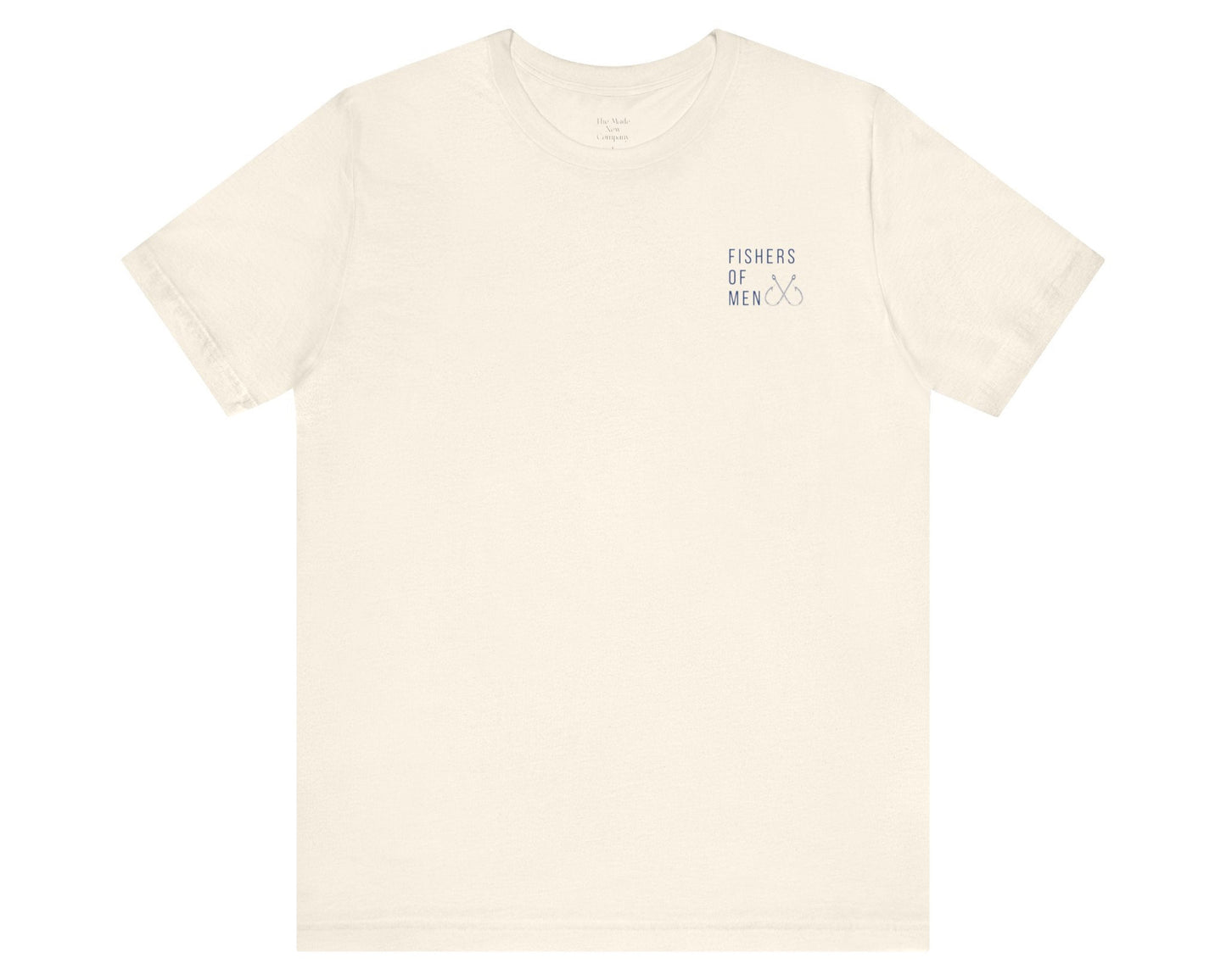 Neutral color Jesus follower shirt with bible verse Matthew 4:19. 