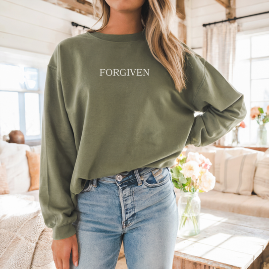 Christian sweatshirt reminding viewers of God's grace and forgiveness. 