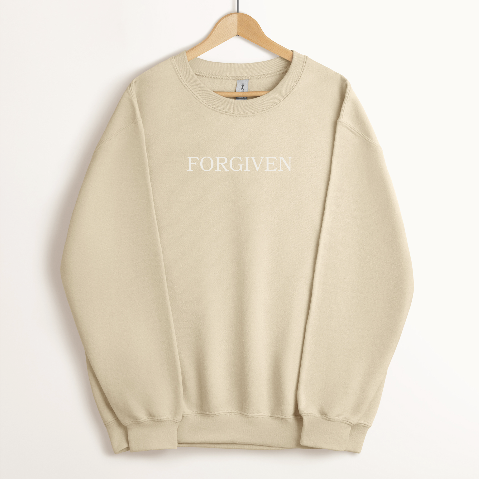 Unisex "forgiven sweatshirt" in simple off white embroidery. 