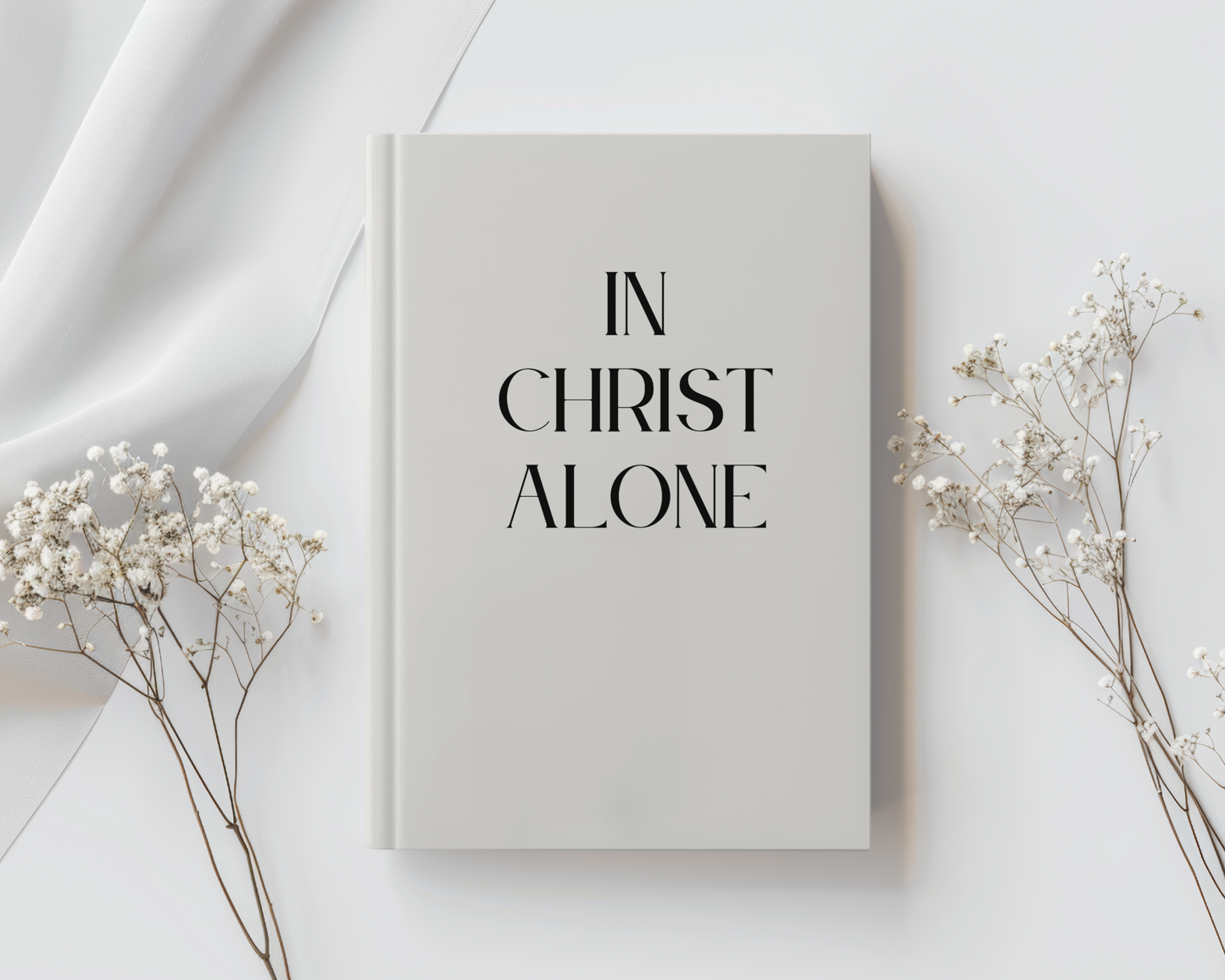"In Christ Alone" Christian journal. Neutral cream 5x7 journal with matte soft cover.  Black text on front reading "In Christ Alone"