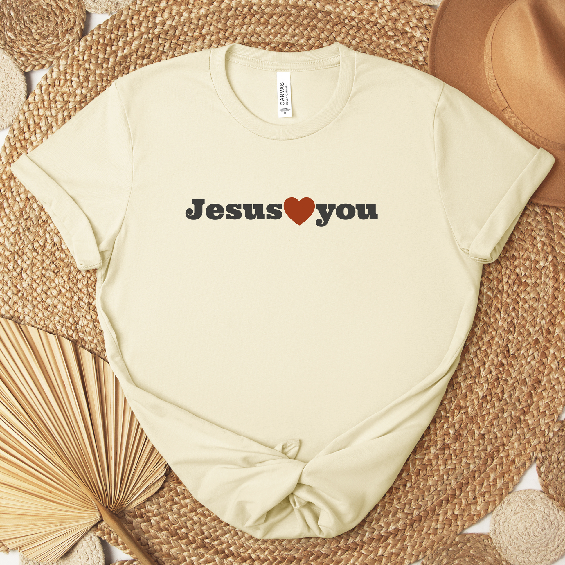 Neutral unisex Christian graphic tee with Gospel message design. 
