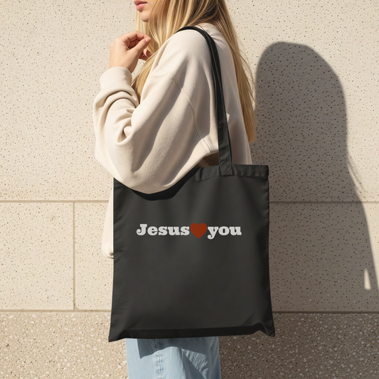 Jesus loves you tote bag. Christian canvas bag faith-based gift. 