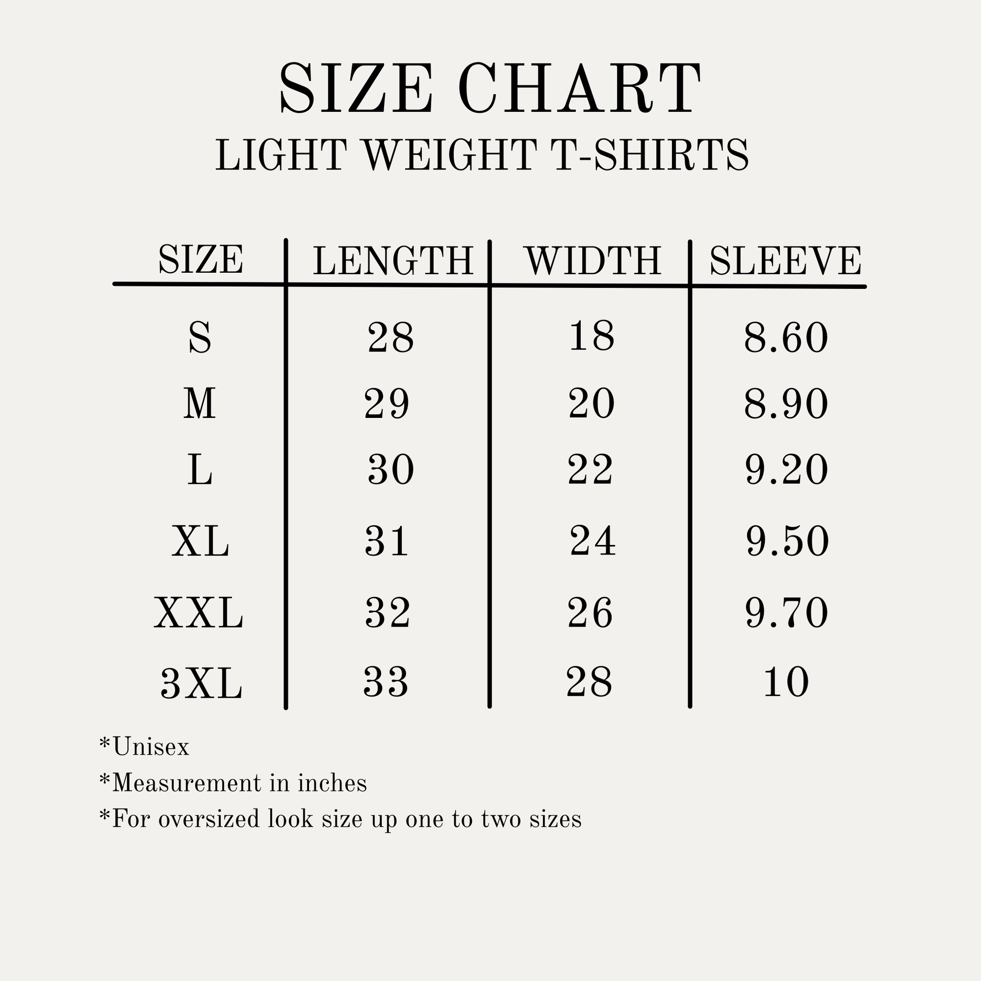 Size chart for faith baed Christian T-shirt in sizes S-3XL in white. 