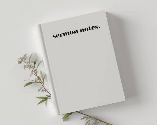 Neutral cream 5x7 Christian journal with text saying "sermon notes".  128 lined pages for sermon notes, Bible study, and prayer reflections. 