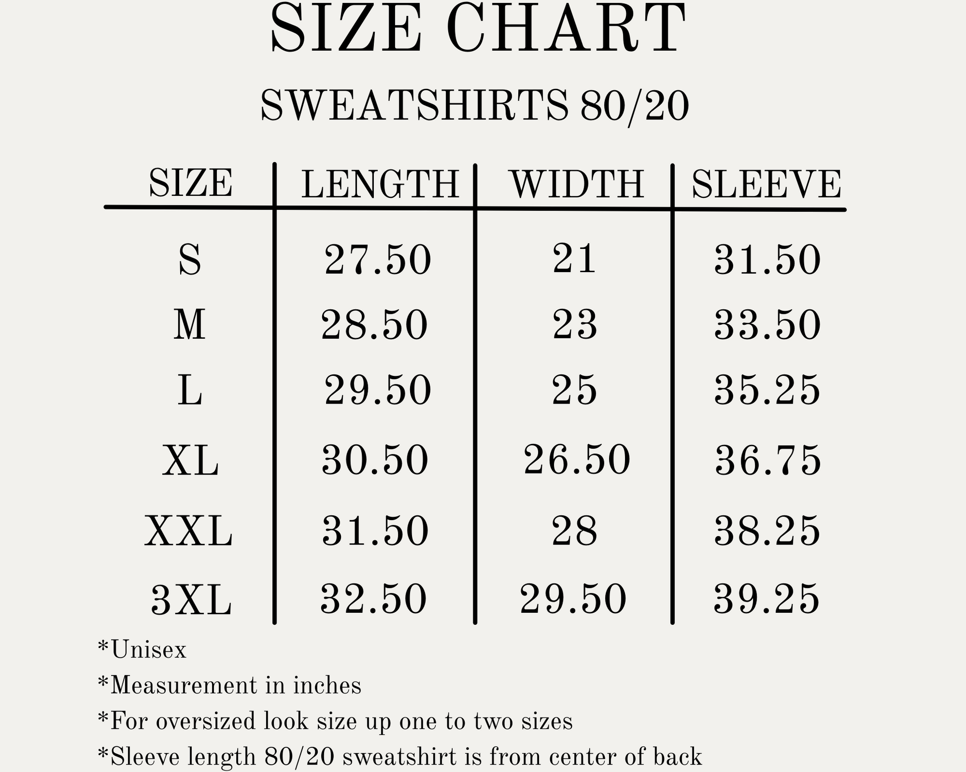Size chart for Christian Sweatshirts available sizes S-3XL. 